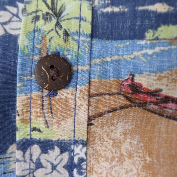 Vintage Paradise Bay Hawaii Aloha Shirt Reverse Print Leis Flowers Bongos 3XL - Picture 7 of 10